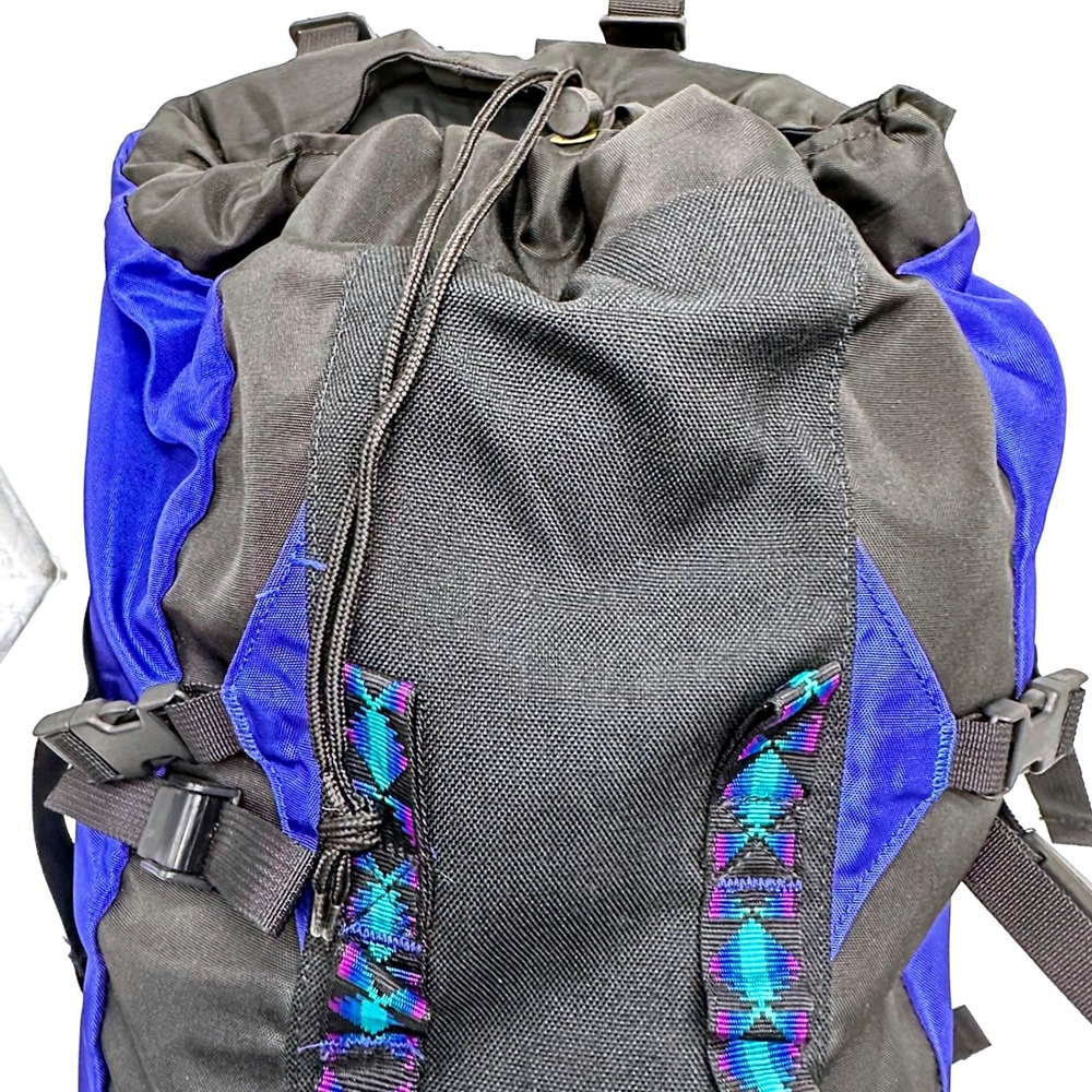 Quest Vintage Internal Frame Backpack Blue Black Geometric Hiking Trekking 22in - Picture 6 of 11